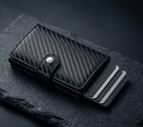 Vylex Executive Carbon Pop-Up - ארנק מנהלים שחור קרבון על אבן בזלת